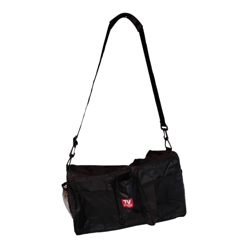 TV Guide Magazine Duffel Travel Gym Bag, Black, water-resistant nylon, Pre-owned